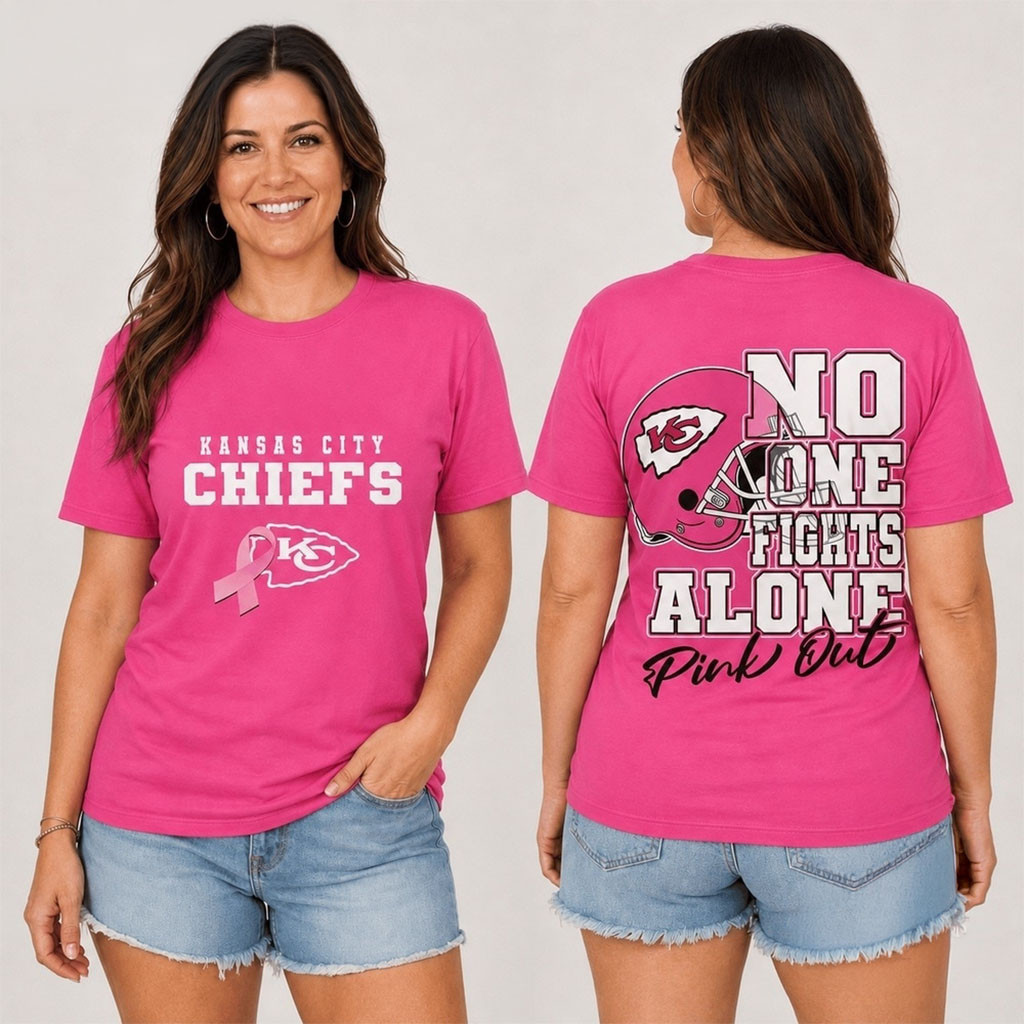 Kansas City Chiefs No One Fight Alone Pink Out T-Shirt Chiefs Merch Gifts For Football Fan