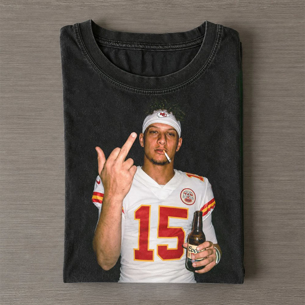 Kansas City Chiefs Patrick Mahomes Drinking And Middle Finger T-Shirt KC Chiefs Merch