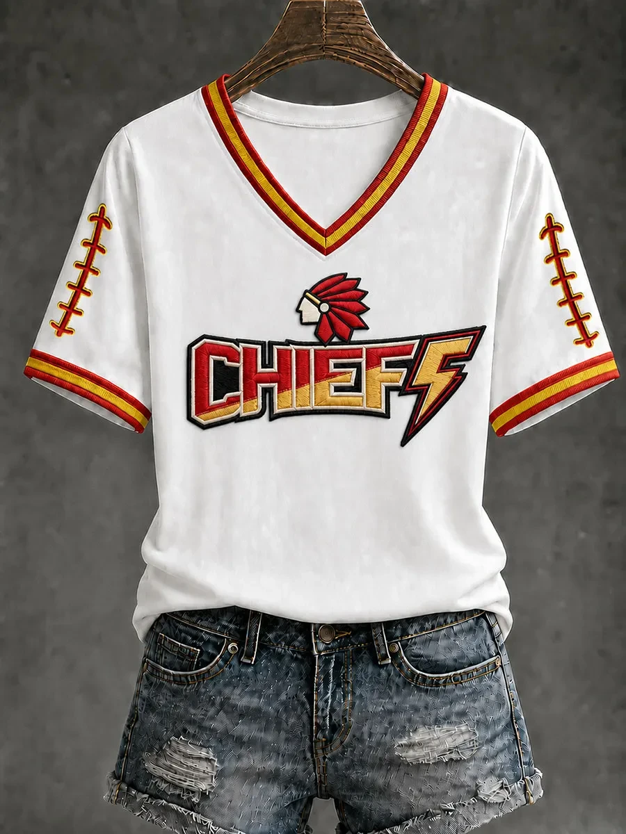 Kansas City Chiefs V-Neck T-Shirt KC Football Merch Sunday Game Day Chiefs Fan Gift