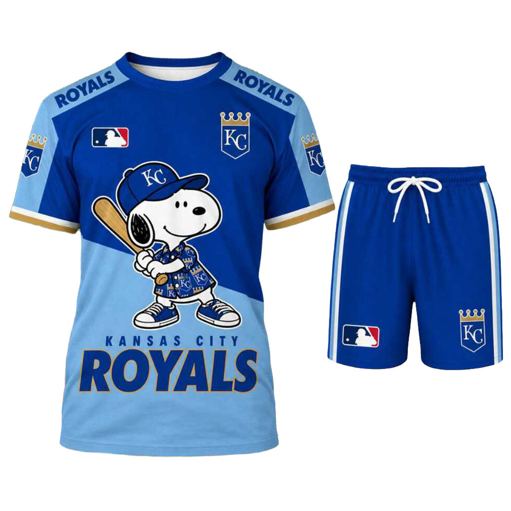 Kansas City Royals Snoopy Baseball Cartoon Sports Shirt And Shorts KC Royals Merch Gift For Fan Kansas City Royals Snoopy Baseball Cartoon Sports Shirt And Shorts KC Royals Merch Gift For Fan