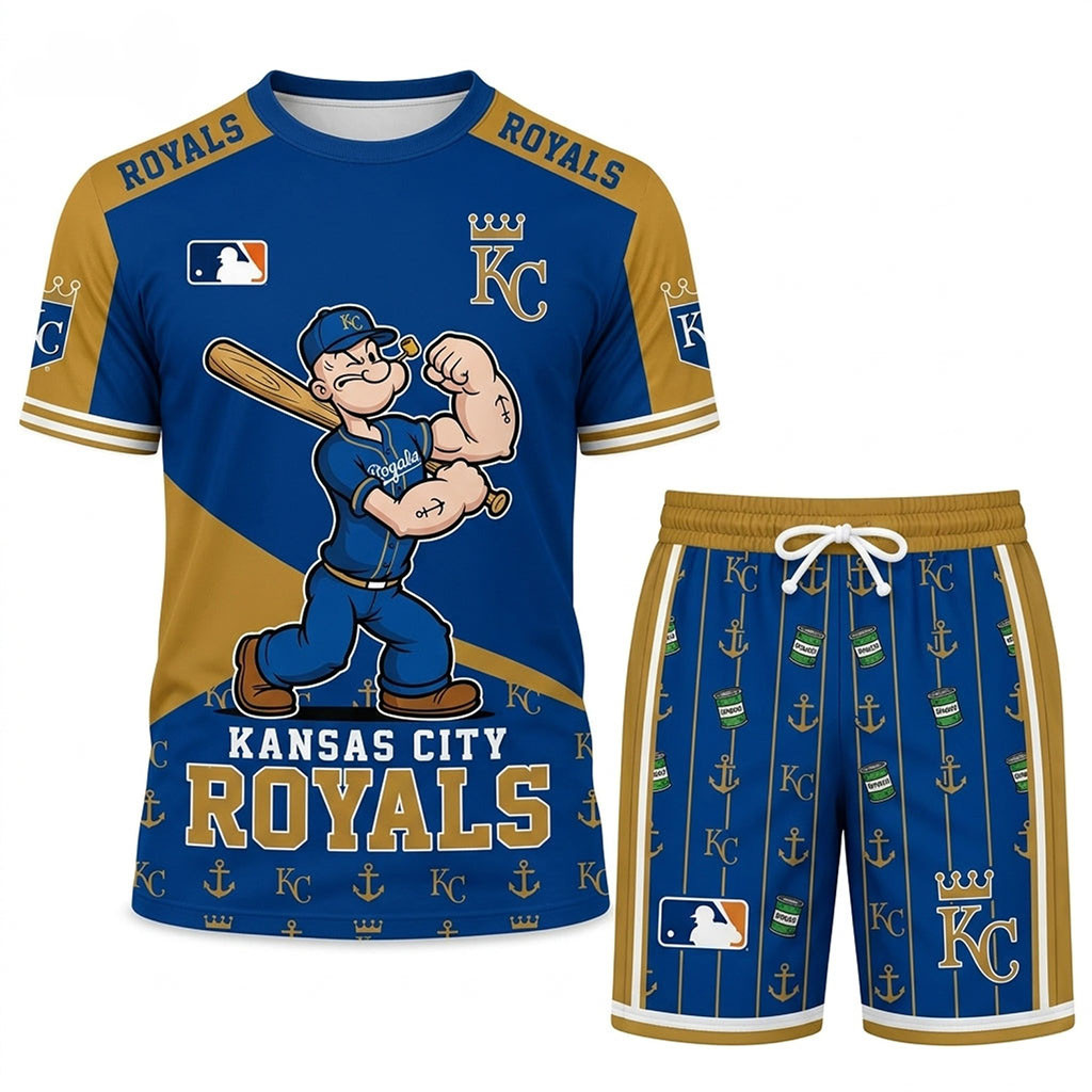 Kansas City Royals X Popeye The Sailor T-Shirt And Shorts Set KC Royals Merch Present For Fans