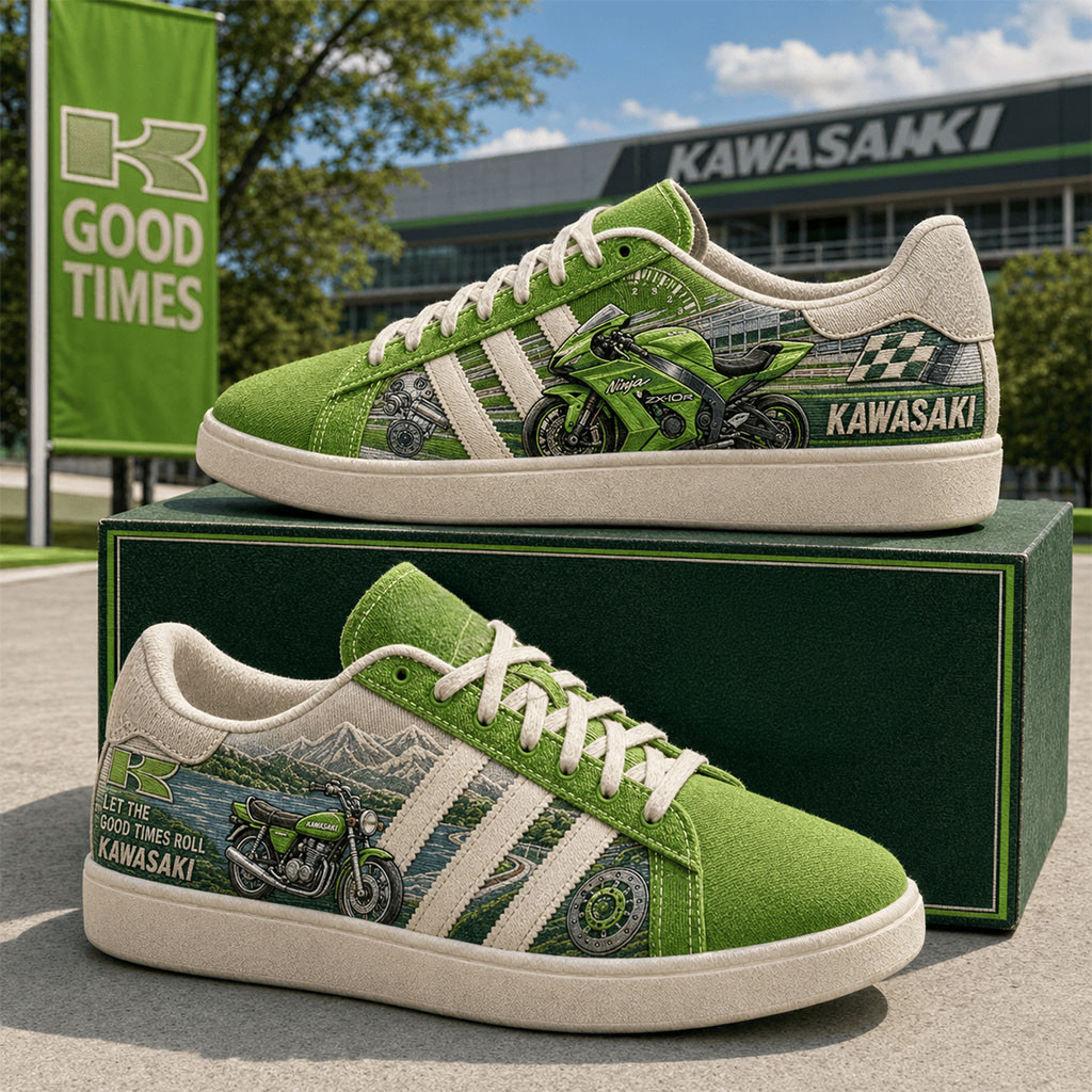 Kawasaki Let The Good Times Roll Shoes Sneakers Kawasaki Merch Present For Brothers
