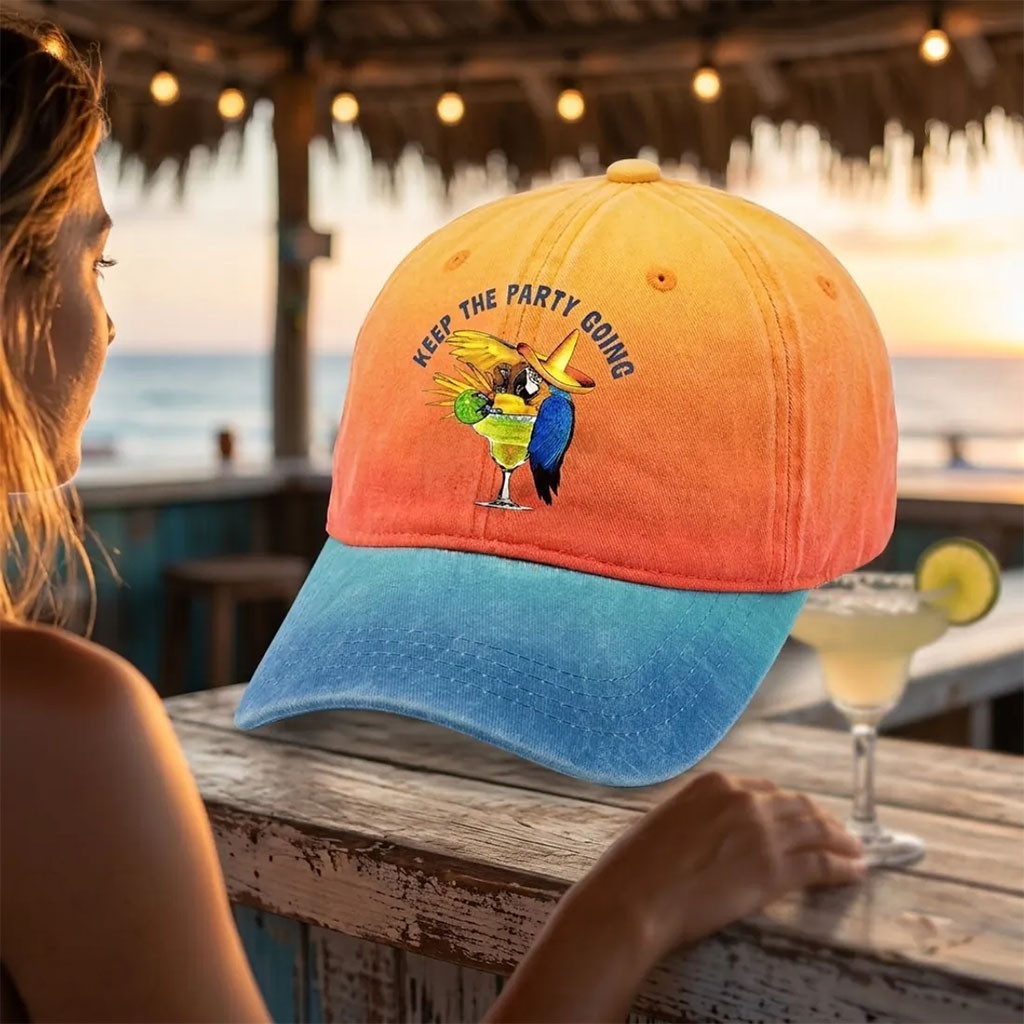 Keep The Party Going Parrot Margarita Hat Tropical Beach Baseball Cap Summer Vacation Gifts