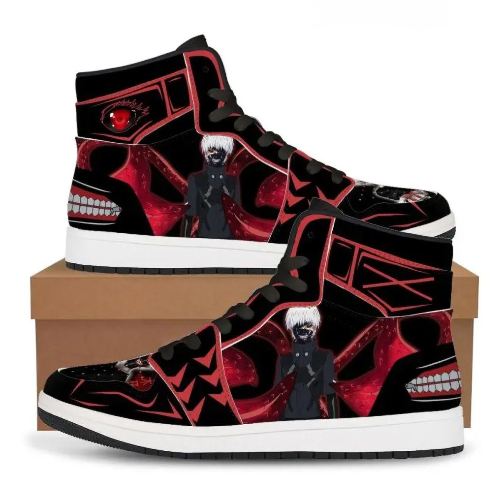 Ken Kaneki Tokyo Ghoul High Top Sneakers Red Kakugan Eye And Kagune Anime Shoes Brother Gifts