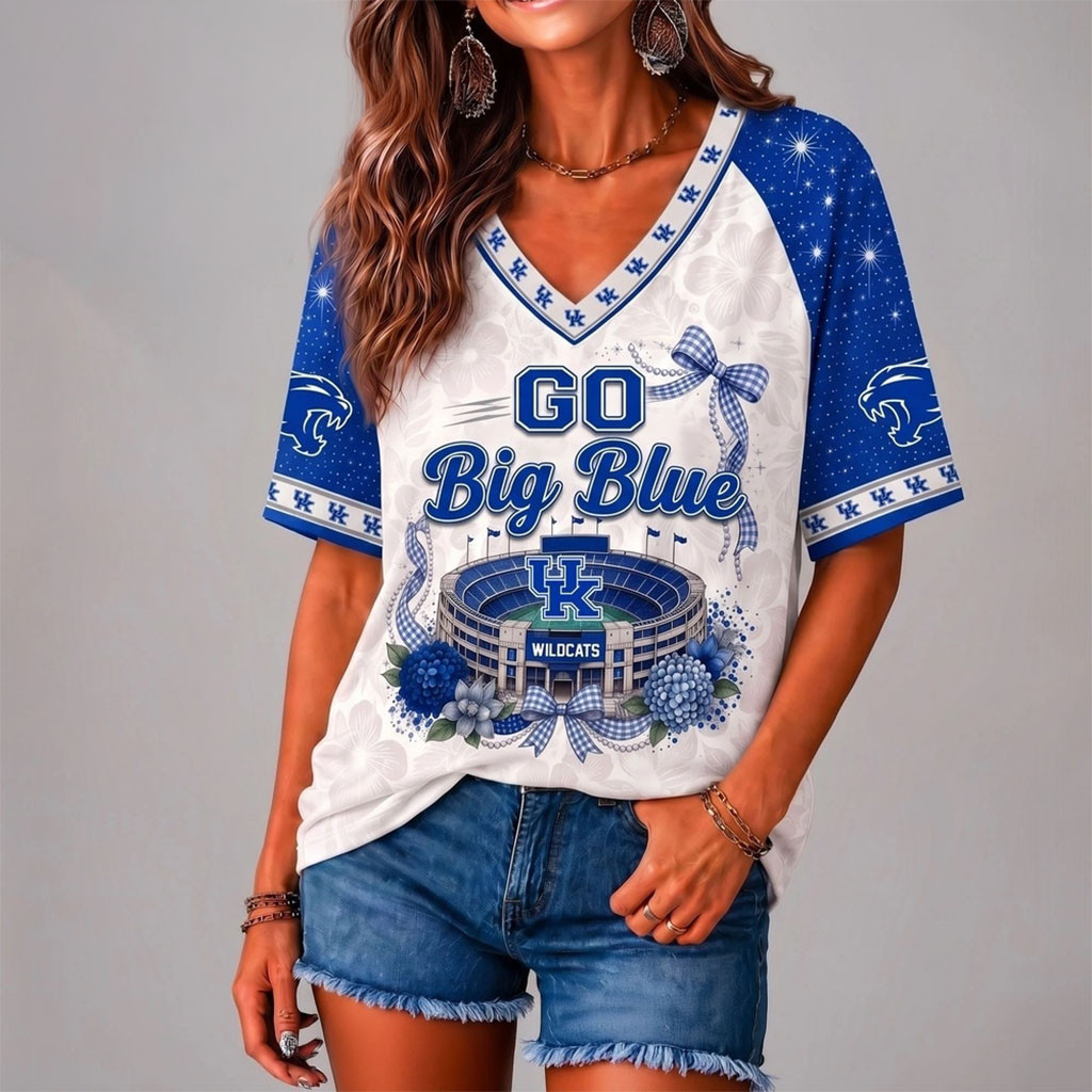 Kentucky Wildcats Floral Stadium Bow V-Neck Shirt Go Big Blue Shirt Kentucky Wildcats Merch Kentucky Wildcats Floral Stadium Bow V-Neck Shirt Go Big Blue Shirt Kentucky Wildcats Merch