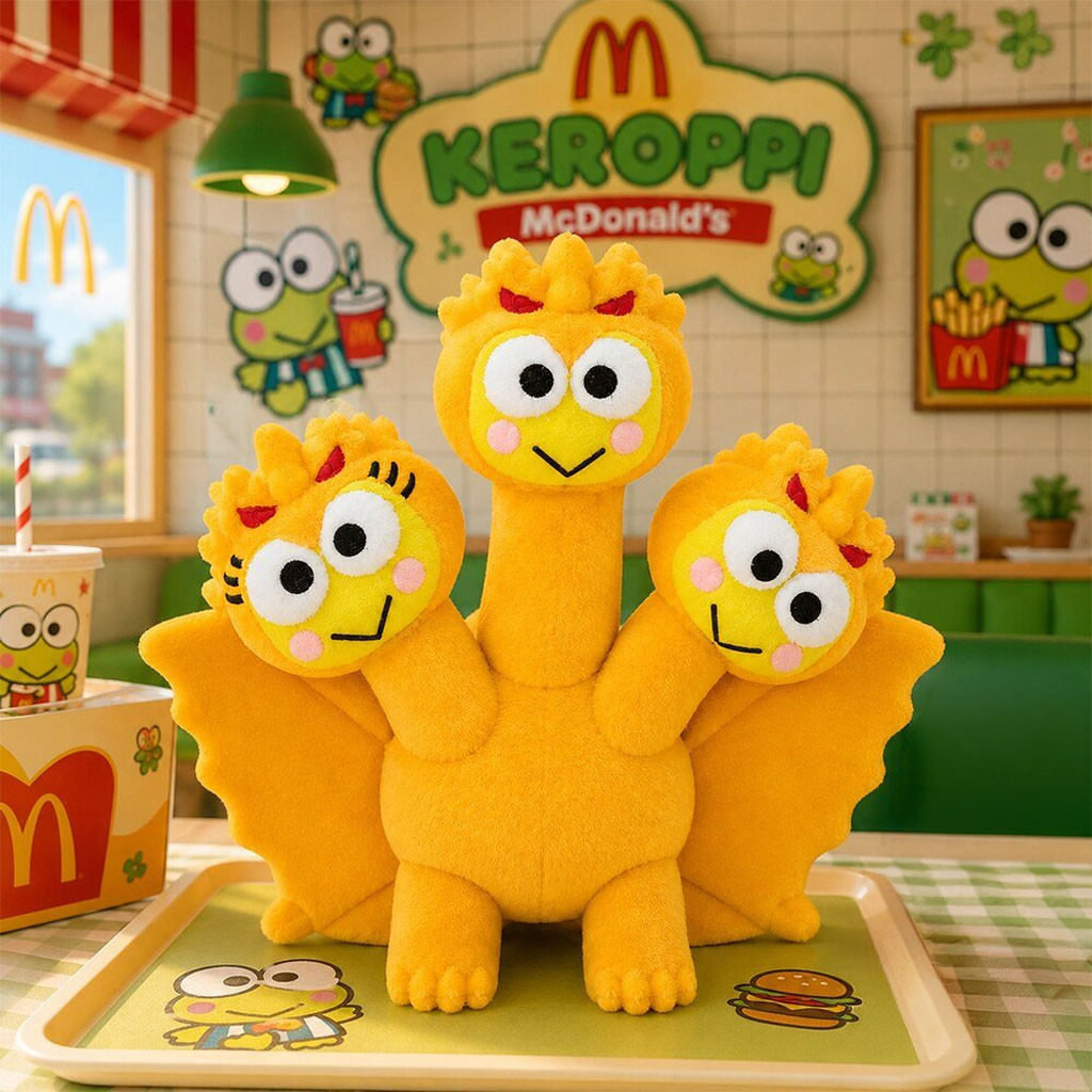 Keroppi McDonald's King Ghidorah Collaboration Plush Pillow Sanrio Kaiju Stuffed Cute Collector Keroppi McDonald's King Ghidorah Collaboration Plush Pillow Sanrio Kaiju Stuffed Cute Collector