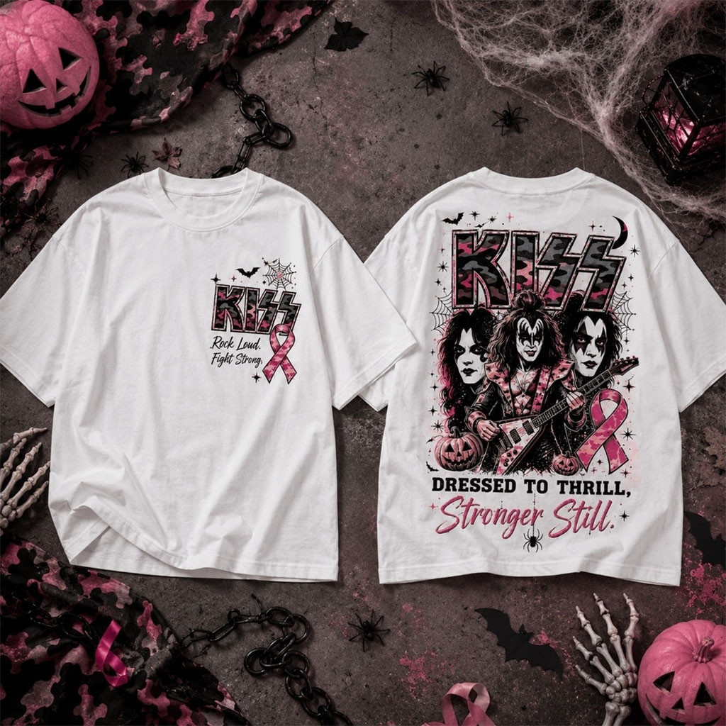 Kiss Band X Breast Cancer Awareness Stronger Than the Spotlight T-Shirt KISS Merch Fan Gifts