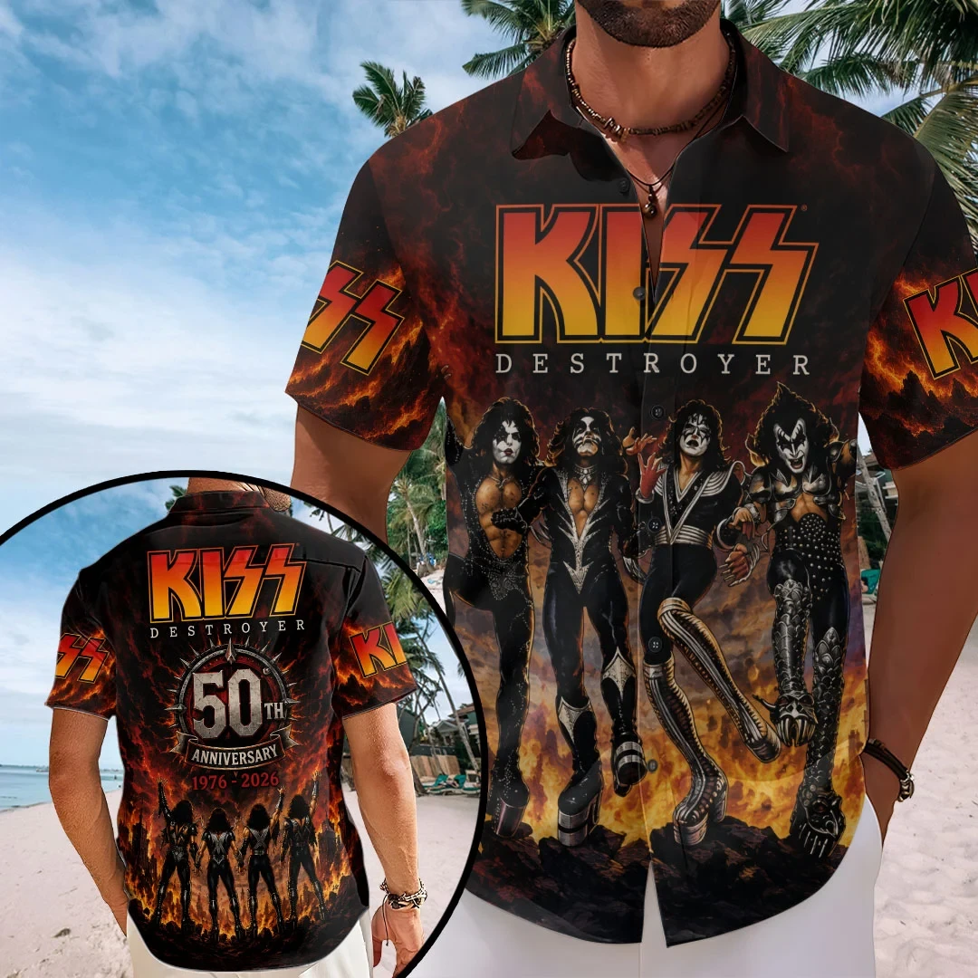 KISS Destroyer 50th Anniversary Hawaiian Shirt KISS Merch Gifts For Rock Band Fan