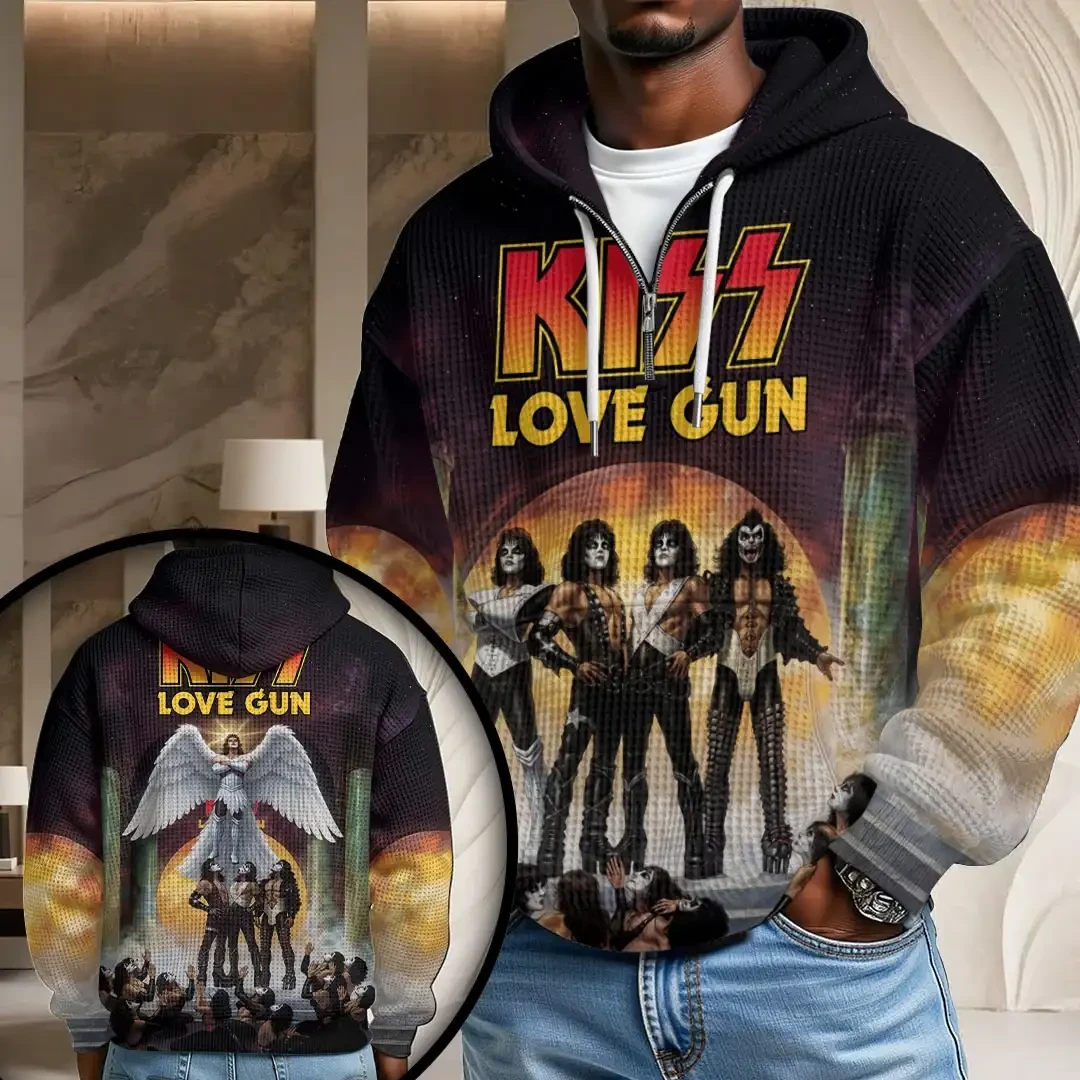 KISS Love Gun Half Zip Hoodie Rock Band KISS Merch Gifts For Fans