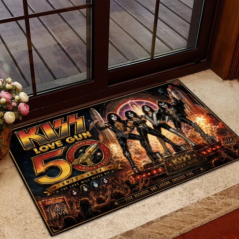 KISS Lovegun 50th Anniversary Custom Doormat KISS Merch Welcome Mat Gifts For Rock Band Fan KISS Lovegun 50th Anniversary Custom Doormat KISS Merch Welcome Mat Gifts For Rock Band Fan