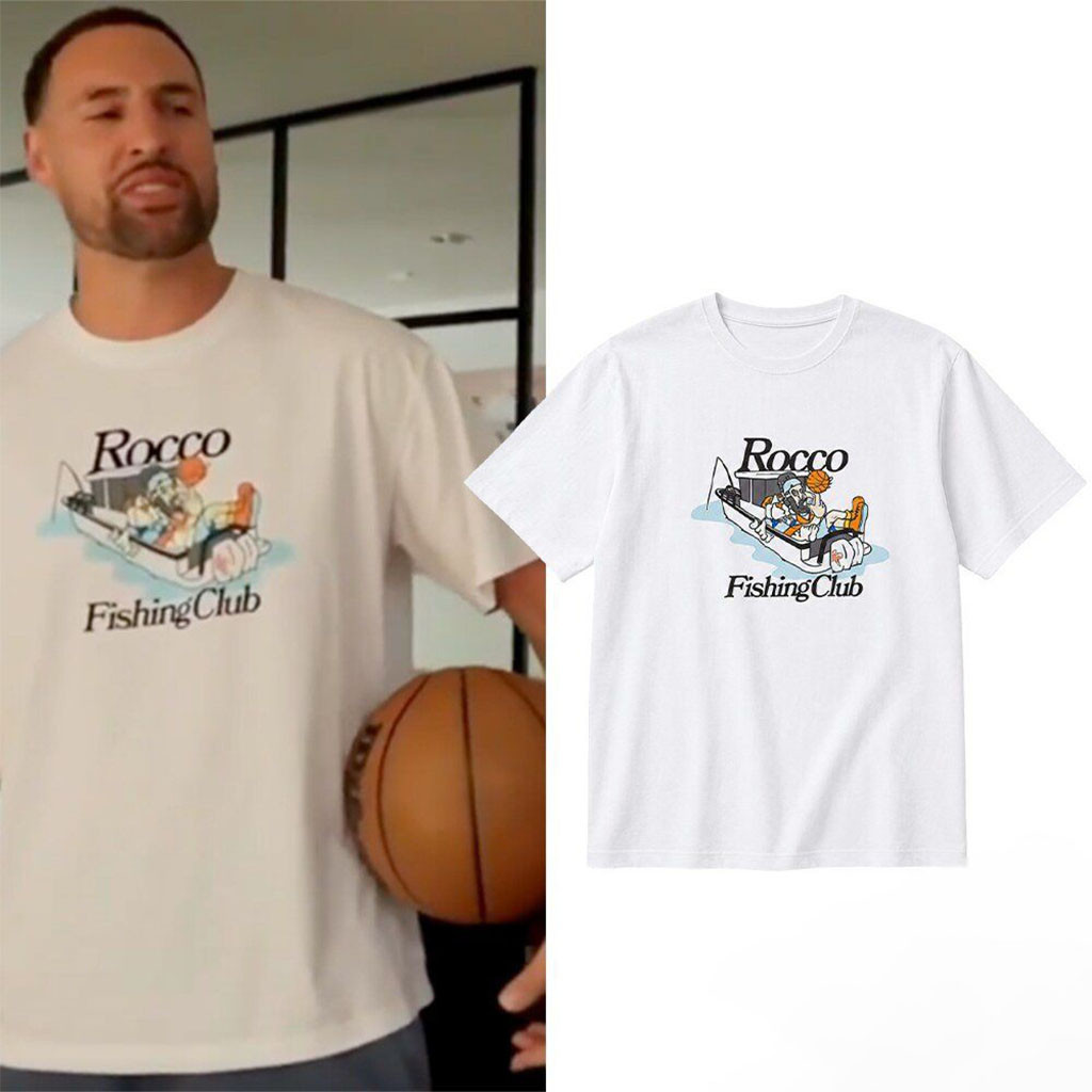 Klay Thompson Rocco Fishing Club White Graphic T-Shirt Klay Thompson Merch Brothers Gifts