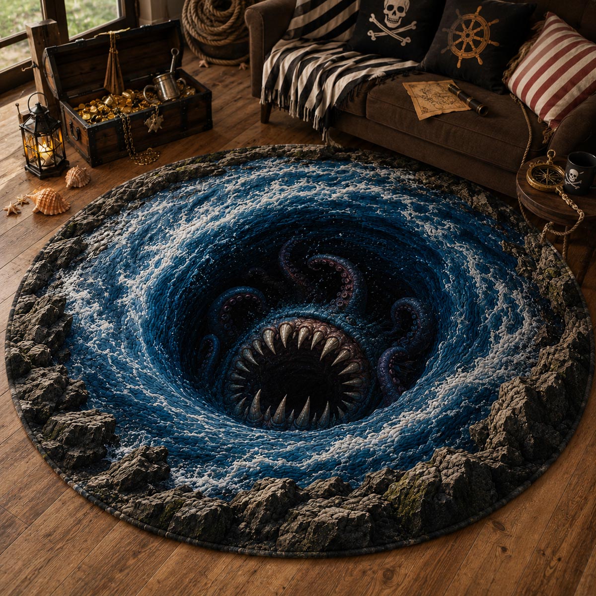 Kraken Abyss Quilted Round Mat Circle Mat Halloween Family Gifts Kraken Abyss Quilted Round Mat Circle Mat Halloween Family Gifts