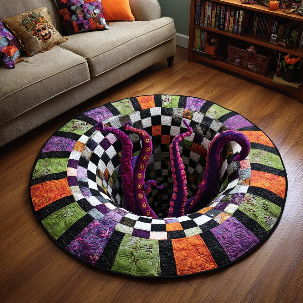 Kraken Tentacle Horror Quilted Round Mat Round Rugs Indoor Halloween Ideas For Gifts