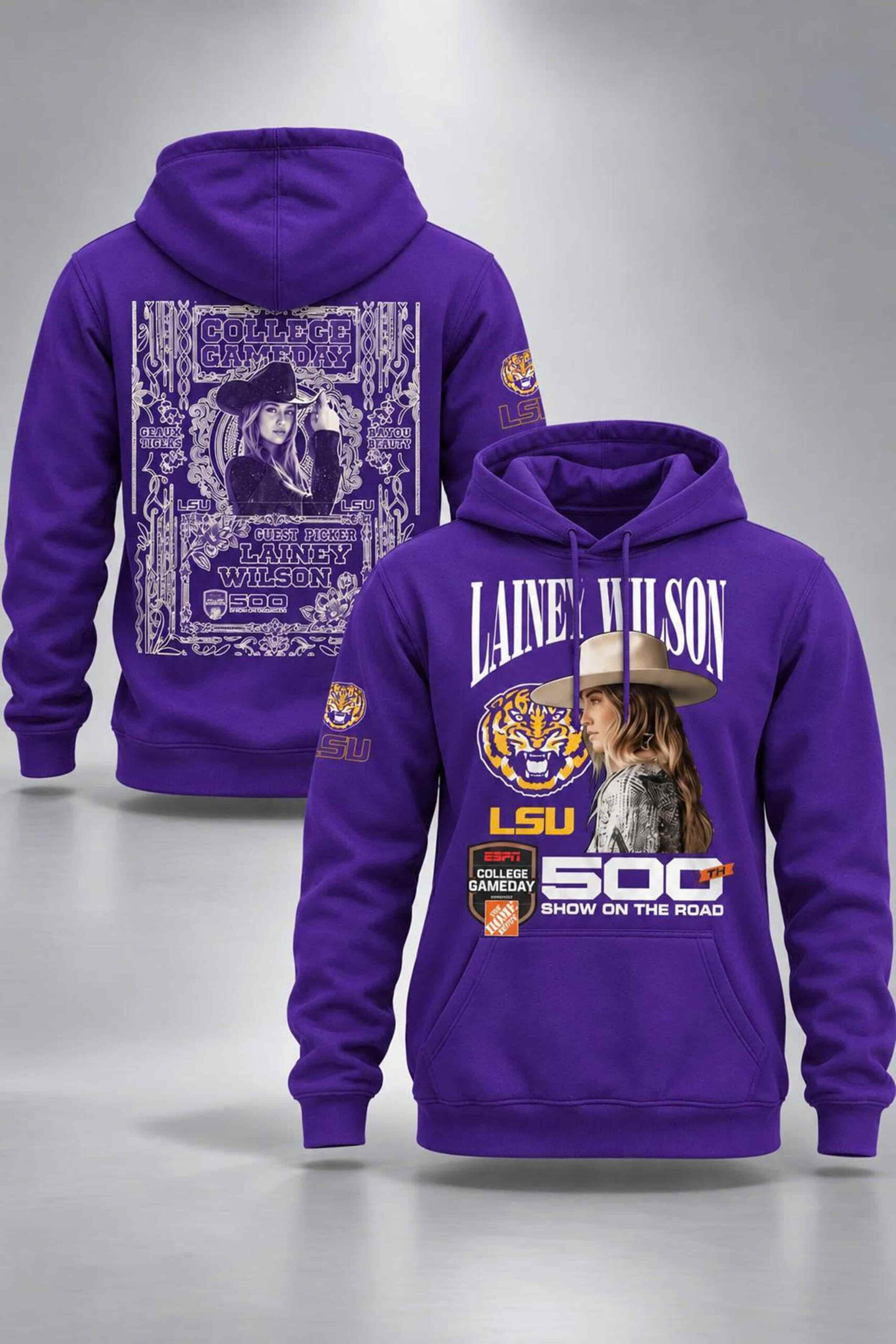 Lainey Wilson X LSU Tigers 500th Show On The Road Hoodie College Game Day Hoodie Fan Merch
