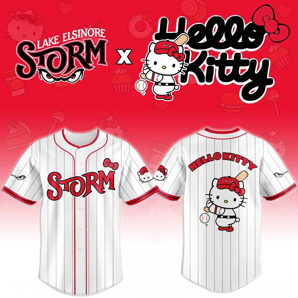 Lake Elsinore Storm x Hello Kitty Baseball Jersey Elsinore Storm Merch Gifts For Baseball Fans