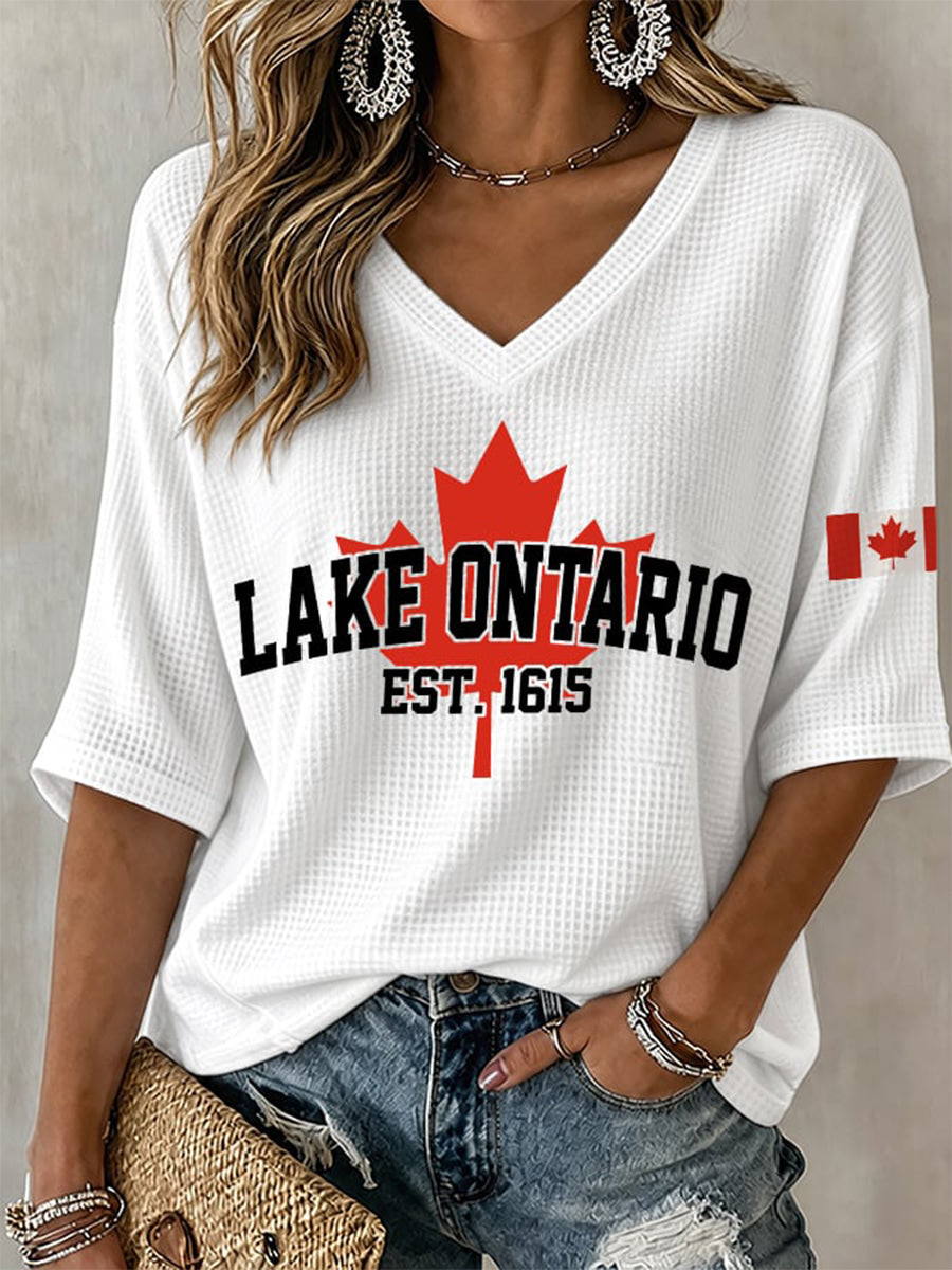 Lake Ontario Always And Forever Crop Sleeve V-Neck Shirt Canada Lake Life Shirt Gifts For Her
