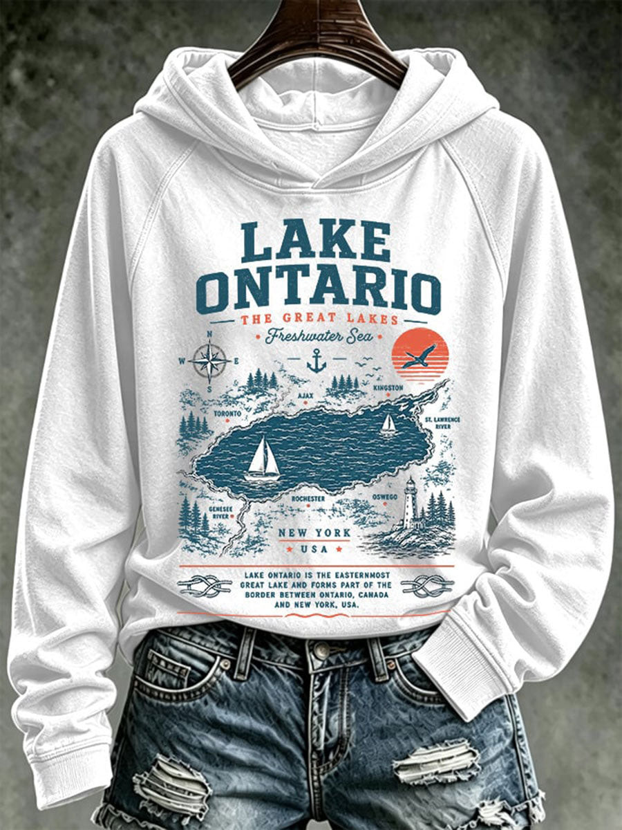 Lake Ontario Always And Forever Hoodie Vintage Canada Great Lakes Hoodie Gifts For Fan