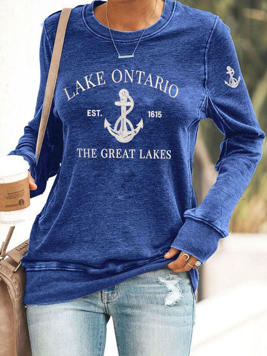 Lake Ontario Always And Forever Sweatshirt The Great Lakes Anchor Nautical Crewneck Her Gifts