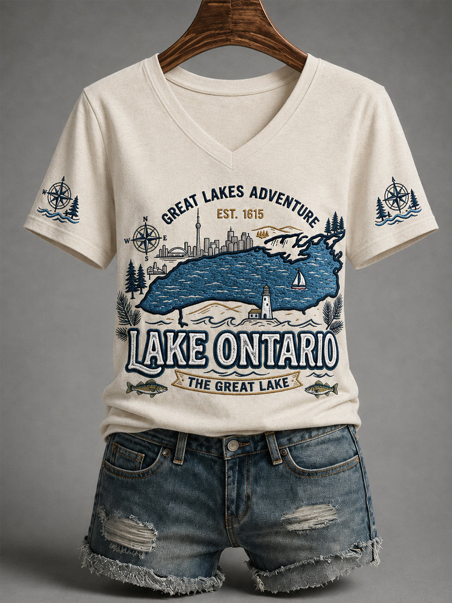 Lake Ontario Always And Forever V-Neck Shirt Great Lakes Adventure Shirt Gifts For Her Lake Ontario Always And Forever V-Neck Shirt Great Lakes Adventure Shirt Gifts For Her
