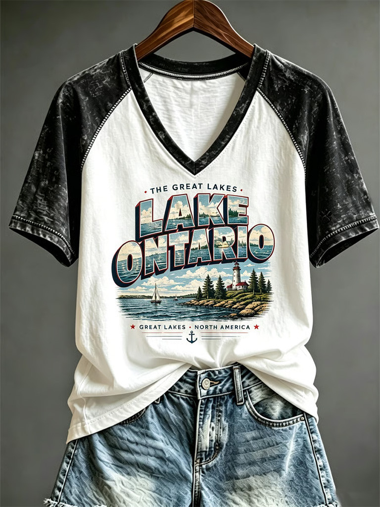Lake Ontario Always And Forever V-Neck Shirt The Great Lakes Shirt Anti Trump Clothing Women's