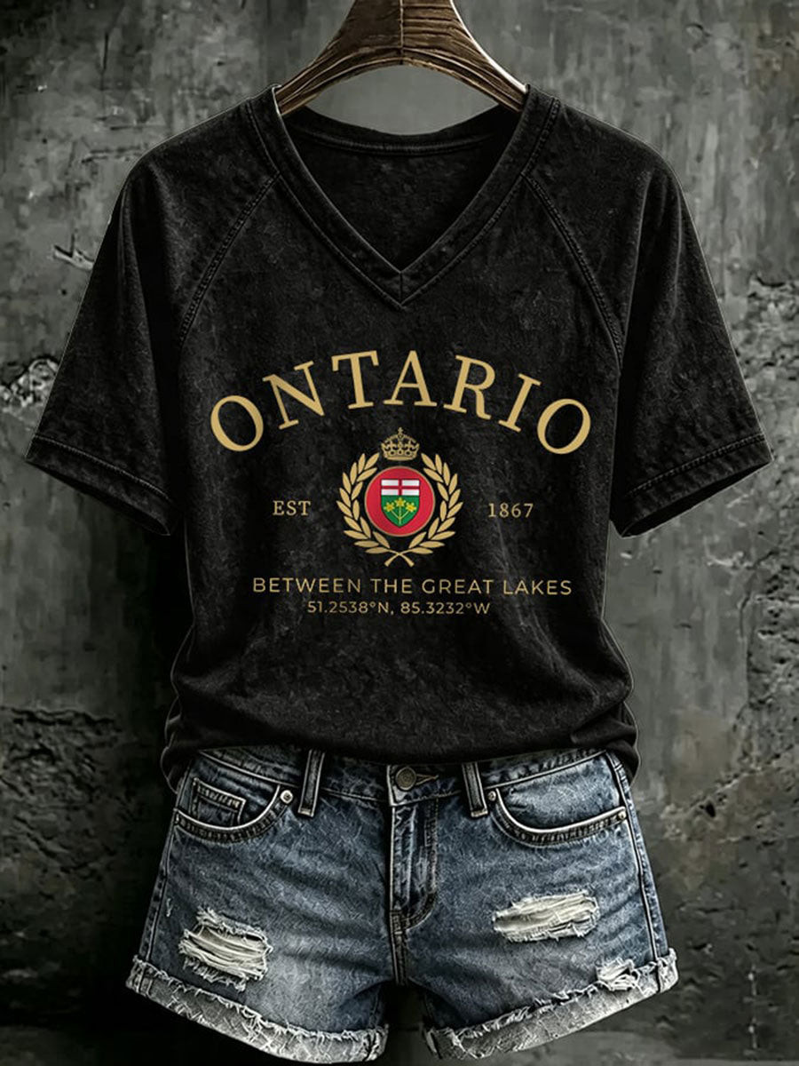 Lake Ontario Always And Forever V-Neck T-Shirt Canada Great Lakes Shier Gifts For Women