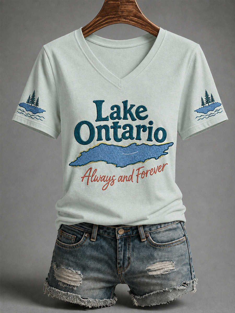 Lake Ontario Always And Forever V-Neck T-Shirt Great Lakes Ontario Canada Shirt BFF Gifts