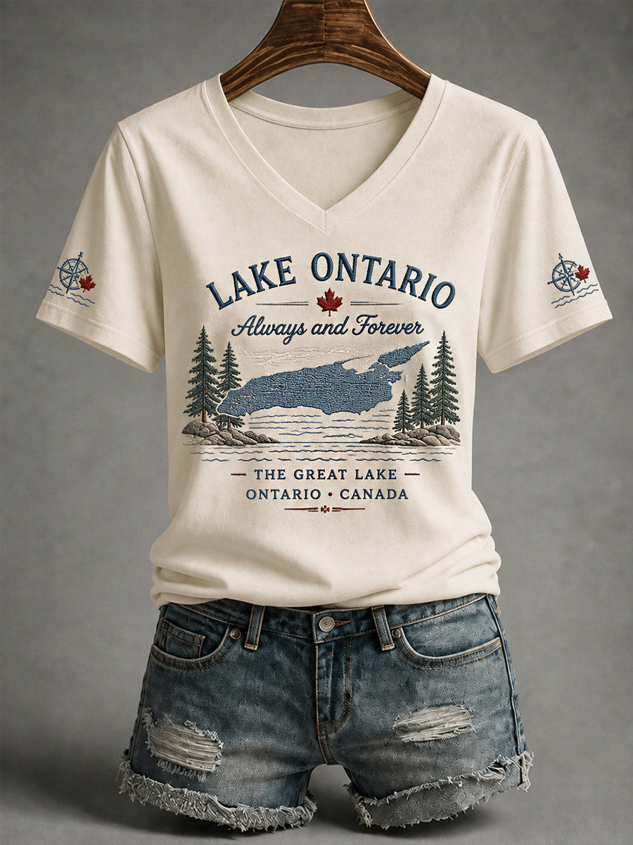 Lake Ontario Always And Forever V-Neck T-Shirt Lake Life Shirt Gifts For Vacation