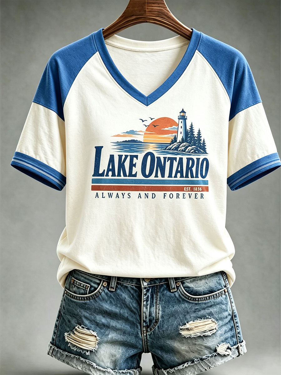 Lake Ontario Always And Forever V-Neck T-Shirt Lake Life Shirt Vacation Gifts For Lake Lovers