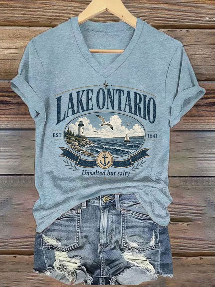 Lake Ontario Always And Forever V-Neck T-Shirt Lake Ontario Unsalted But Salty Shirt Women