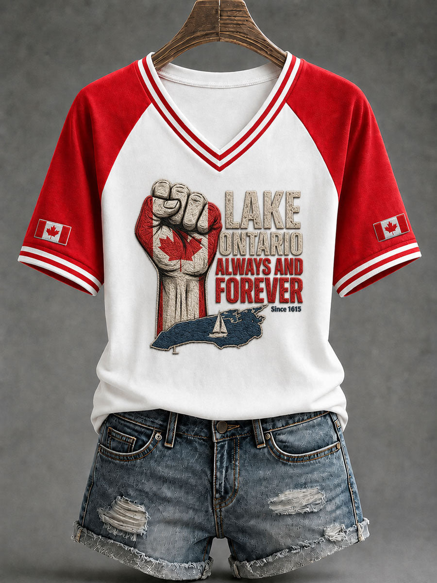 Lake Ontario Always And Forever V-Neck T-Shirt Since 1615 Canada Pride Great Lakes Shirt Women Lake Ontario Always And Forever V-Neck T-Shirt Since 1615 Canada Pride Great Lakes Shirt Women