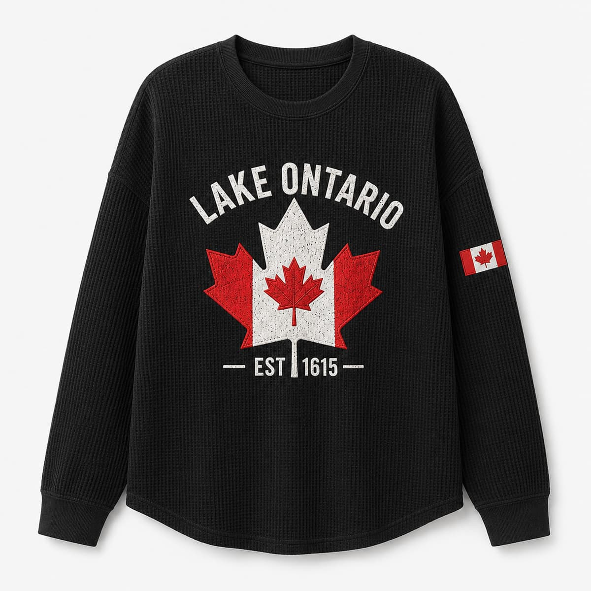Lake Ontario Canada Maple Leaf Est 1615 Waffle Long Sleeve Top Lake Ontario Canada Maple Leaf Est 1615 Waffle Long Sleeve Top