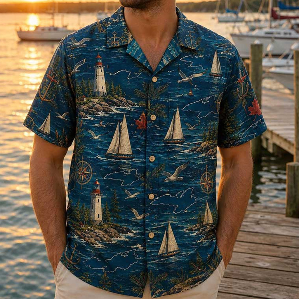 Lake Ontario Lighthouse Sailboat Canada Great Lakes Vacation Hawaiian Shirt Dad Gifts