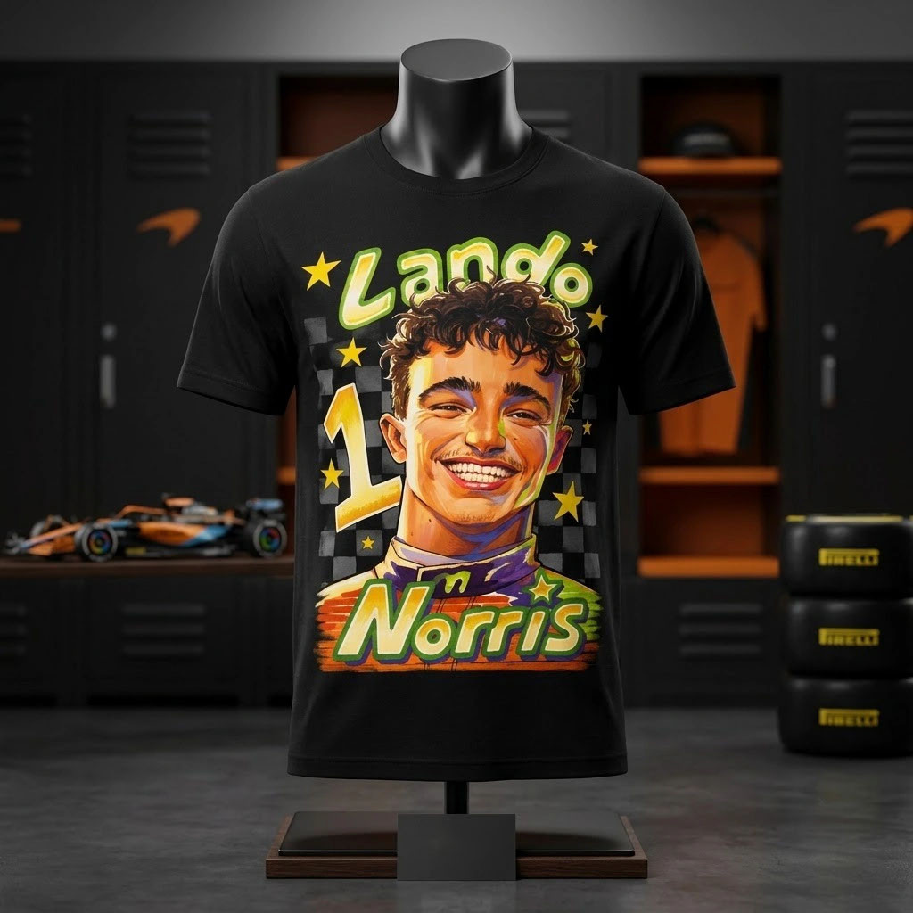 Lando Norris McLaren Number 1 Retro Illustration Graphic T-Shirt Lando Norris Merch Fans Gifts