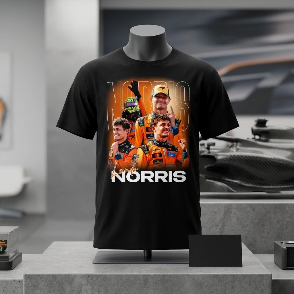 Lando Norris McLaren Racing Photo Collage Graphic T-Shirt Lando Norris Merch Racing Fans Gifts