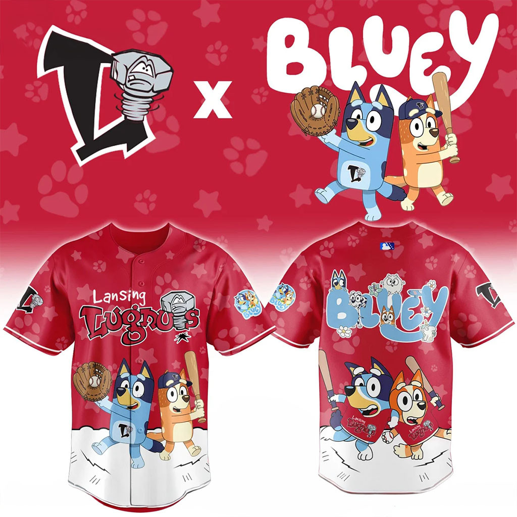 Lansing Lugnuts x Bluey Night Game Baseball Jersey Lugnuts Merch Presents For Baseball Fans