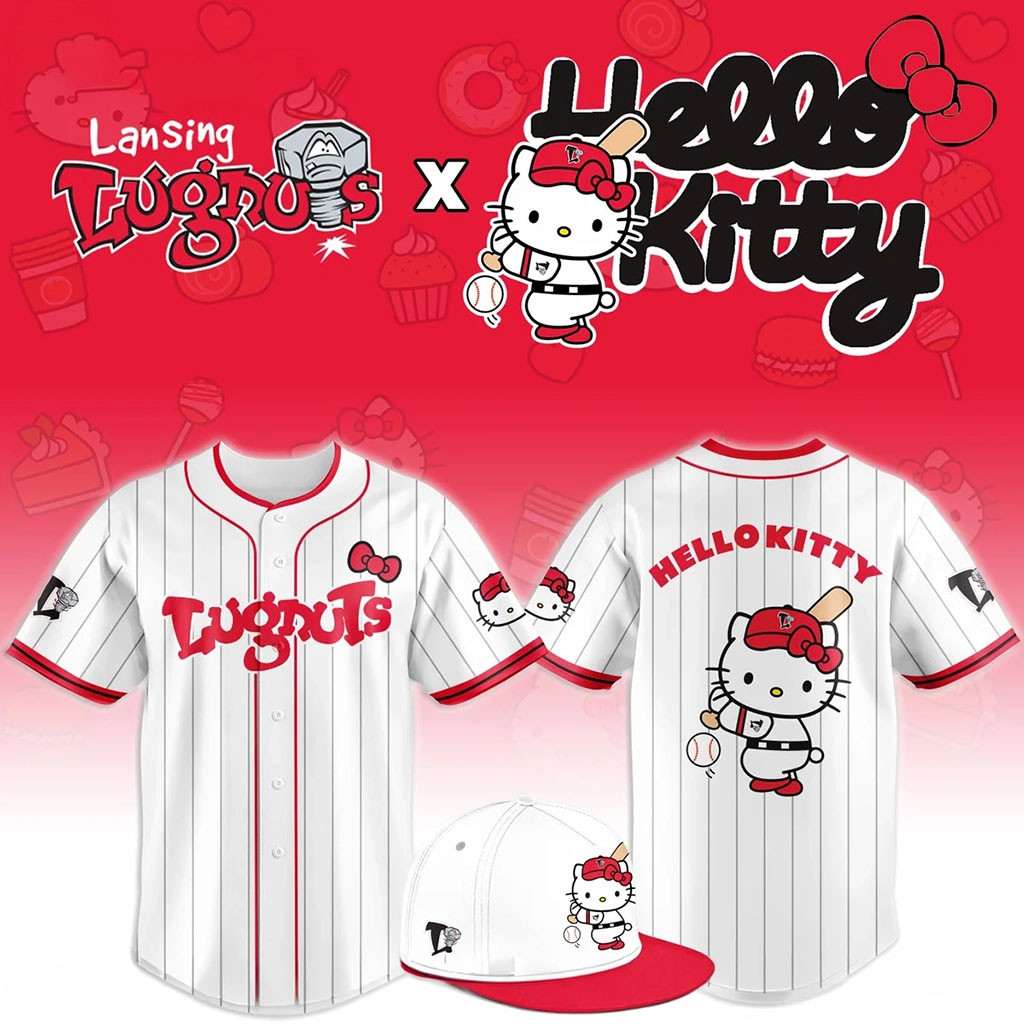 Lansing Lugnuts x Hello Kitty Night Baseball Jersey Lansing Lugnuts Merch Gifts For Friends