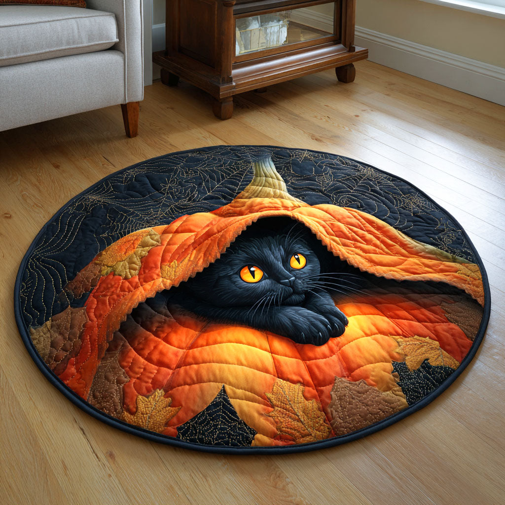 Lantern Cat Spirit Quilted Round Mat Horror Decor For Home Black Cat Gift Items