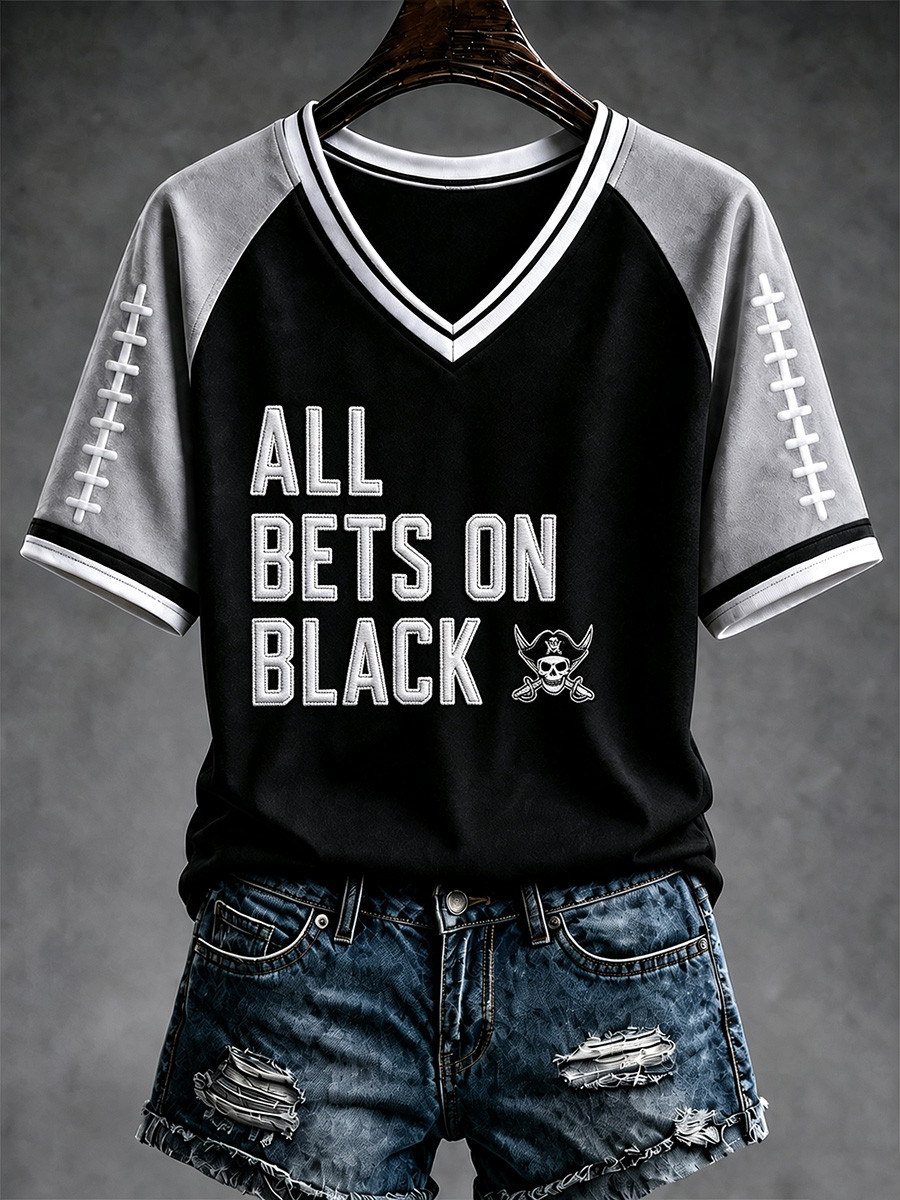 Las Vegas Raiders All Bets On Black V-Neck T-Shirt Raiders Merch Game Day Gifts For Football Fan Las Vegas Raiders All Bets On Black V-Neck T-Shirt Raiders Merch Game Day Gifts For Football Fan