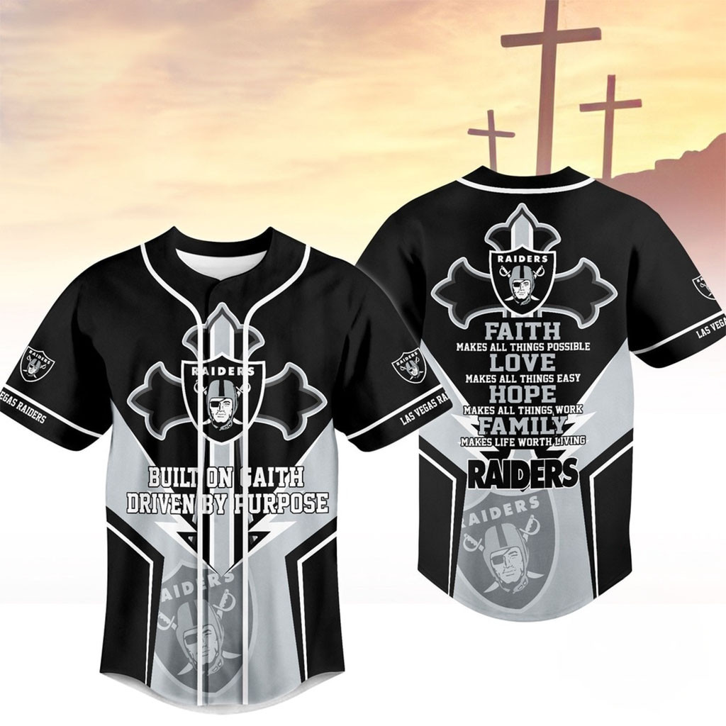 Las Vegas Raiders Blessed Beyond The Score Baseball Jersey LV Raiders Merch Football Fan Gear