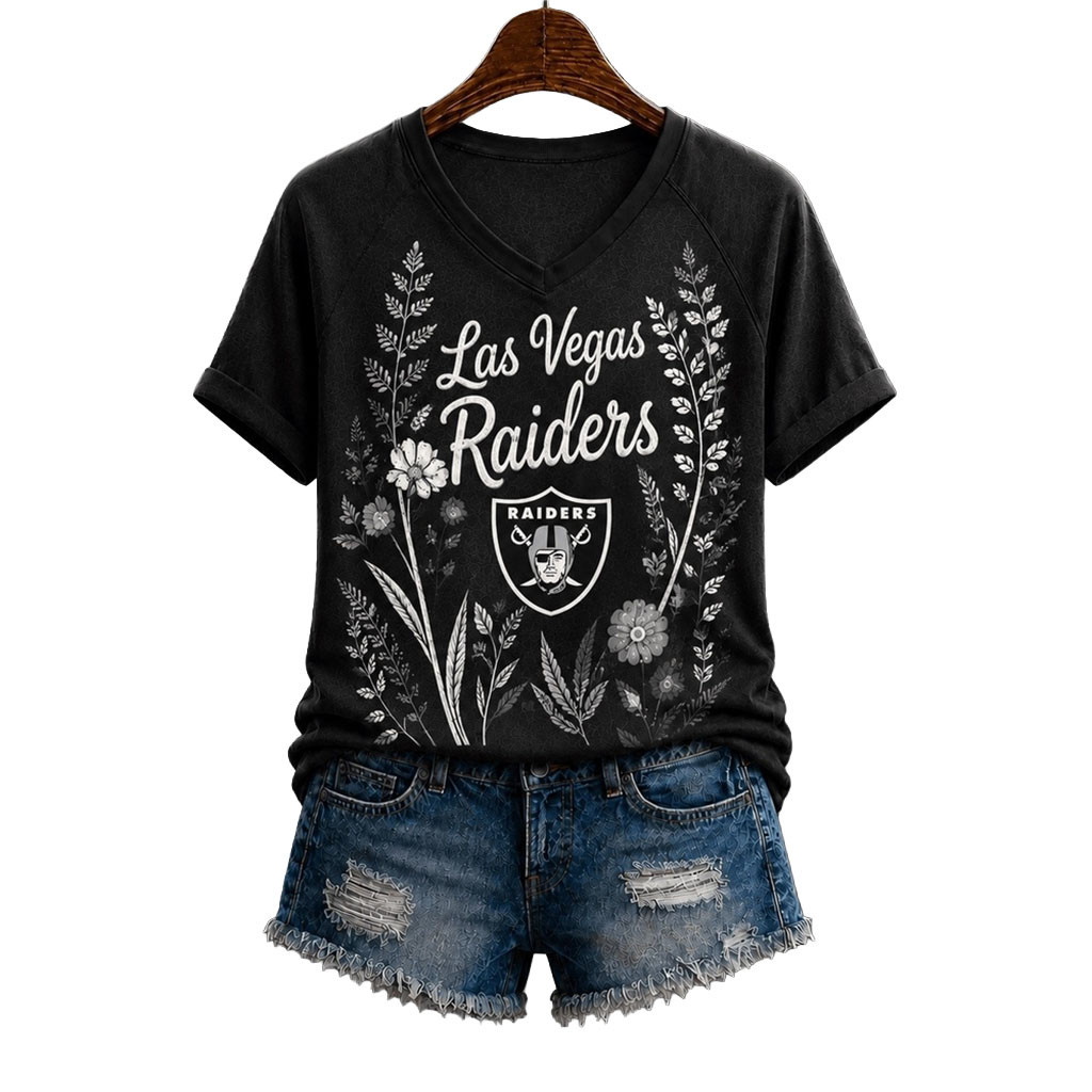 Las Vegas Raiders Floral Garden V-Neck T-Shirt Raiders Merch Best Gift For Football Lovers Las Vegas Raiders Floral Garden V-Neck T-Shirt Raiders Merch Best Gift For Football Lovers