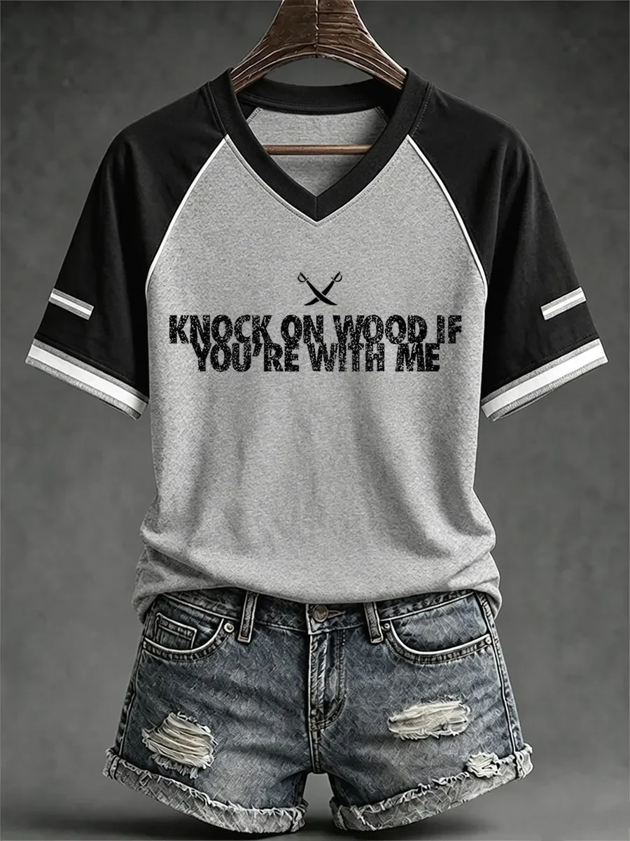 Las Vegas Raiders Knock On Wood If You're With Me V-Neck T-Shirt Raiders Merch Game Day Gifts Las Vegas Raiders Knock On Wood If You're With Me V-Neck T-Shirt Raiders Merch Game Day Gifts
