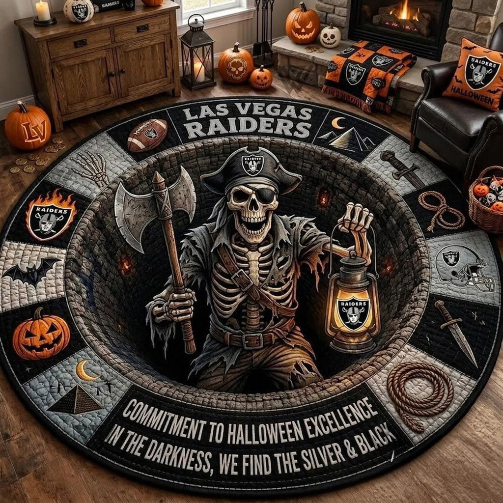 Las Vegas Raiders Merch 2026 Monster Halloween Quilted Round Mat Home Decor Football Fan Gifts