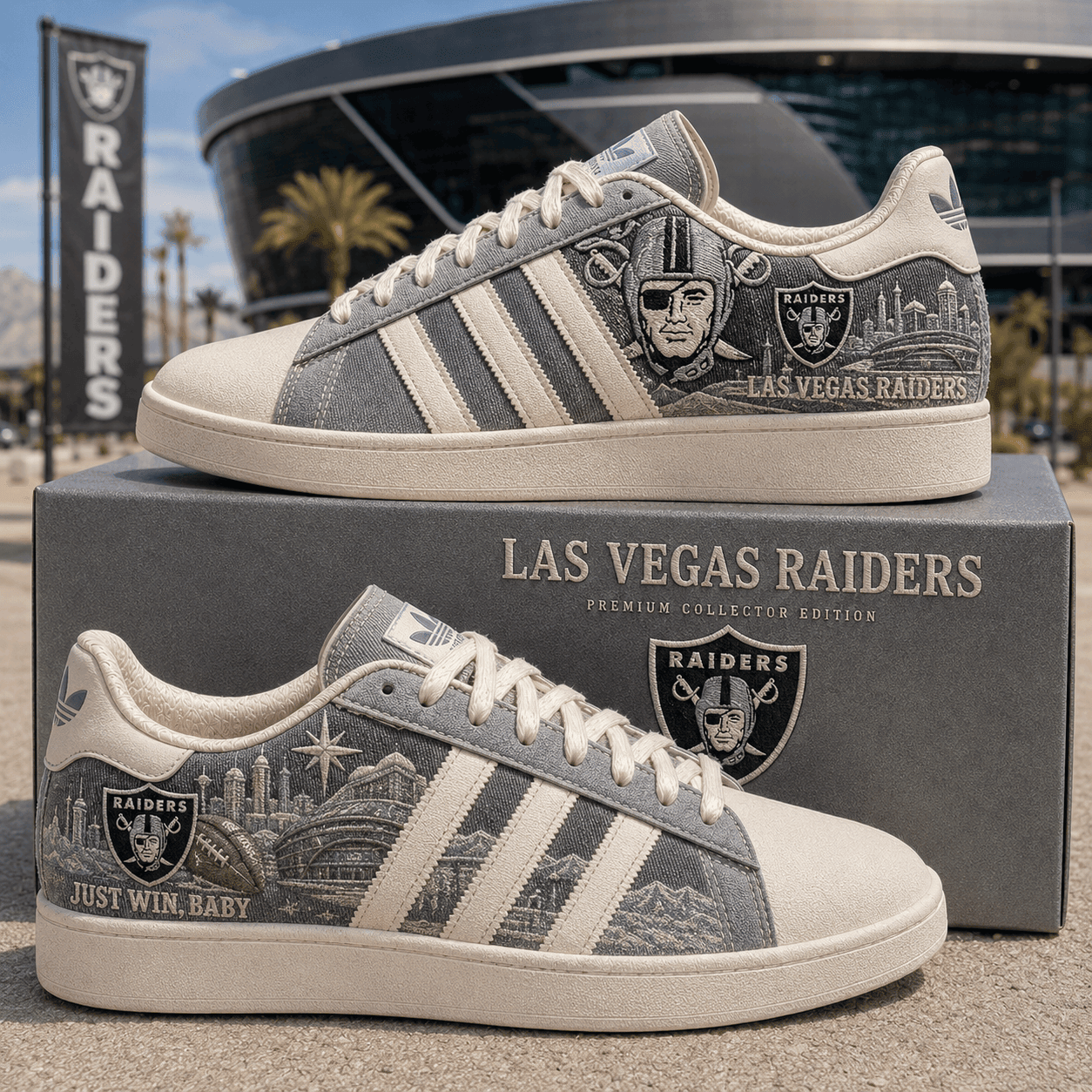 Las Vegas Raiders Merch Just Win Baby Sneakers Raiders Football Game Day Shoes Gifts For Fans