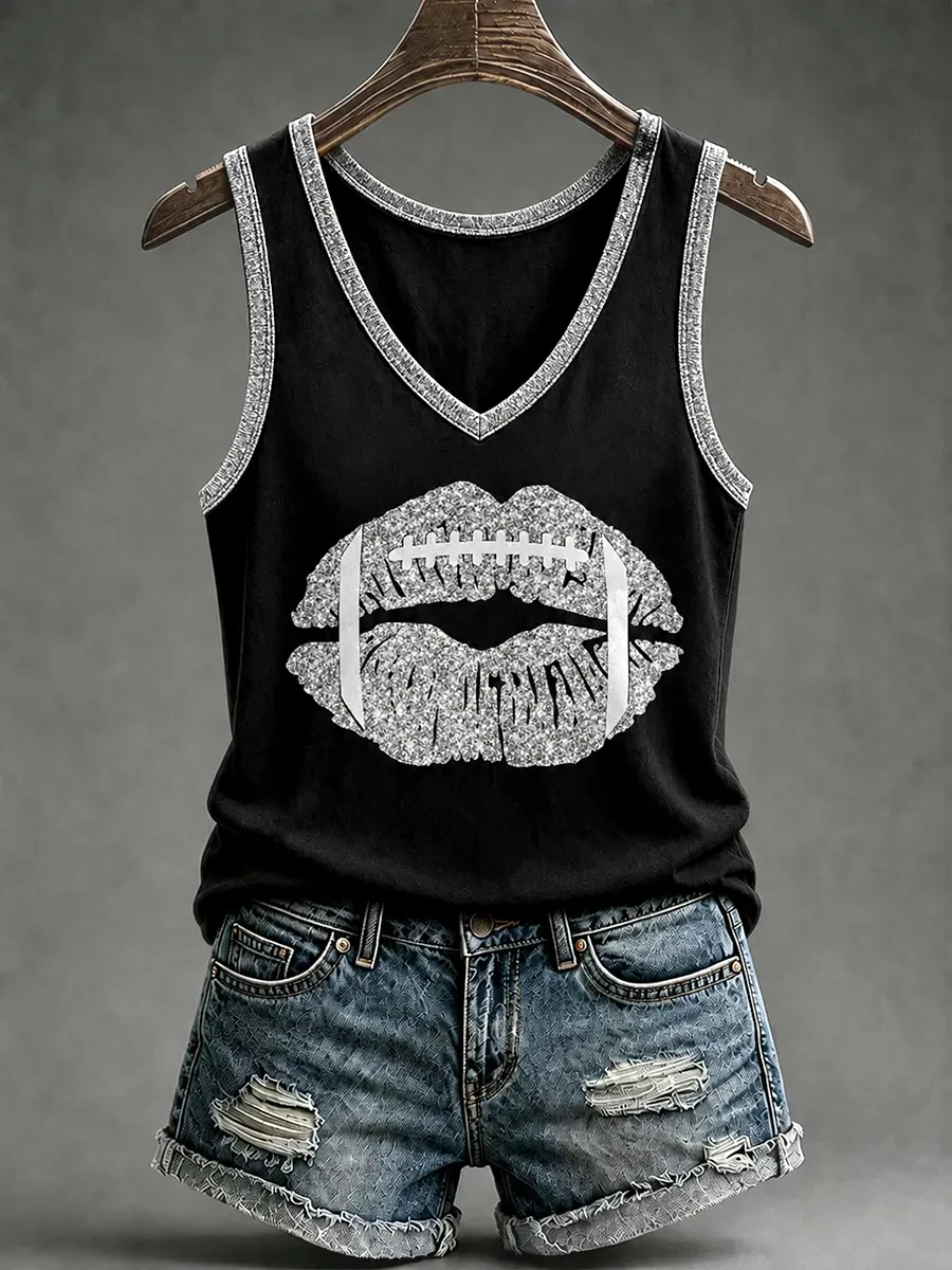 Las Vegas Raiders Merch Lip Las Vegas Football V-Neck Tank Game Day Gifts For Football Fan
