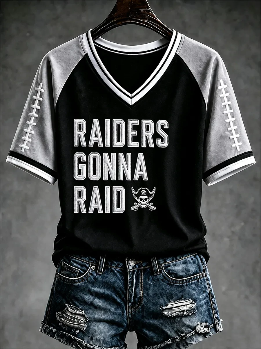 Las Vegas Raiders Merch Raiders Gonna Raid V-Neck T-Shirt Game Day Presents For Football Fans