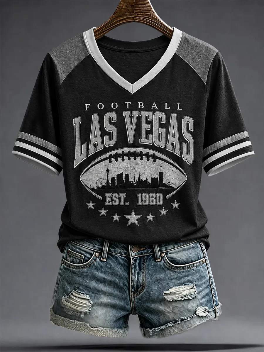 Las Vegas Raiders Merch Raiders Nation Football V-Neck T-Shirt Sunday Game Day Apparel