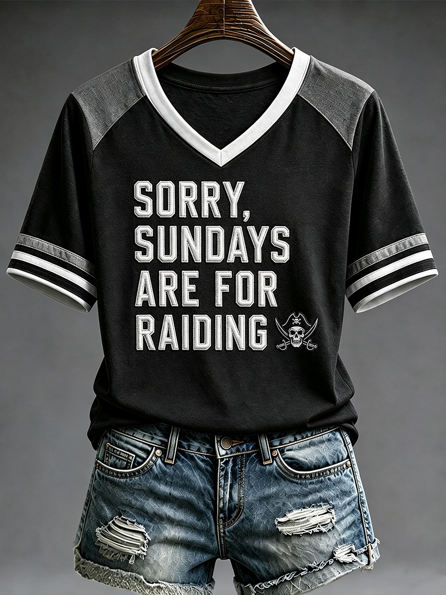 Las Vegas Raiders Sorry Sundays Are For Raiding V-Neck T-Shirt Raiders Merch Game Day Fan Gifts