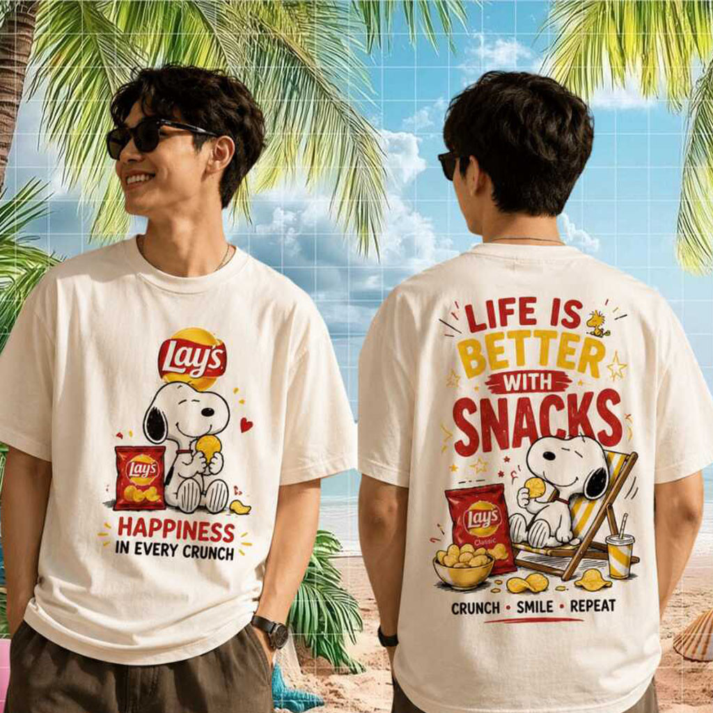 Lay's Potato Chips Snoopy Happiness Crunch Shirt Life Is Better With Snacks T-Shirt BFF Gifts