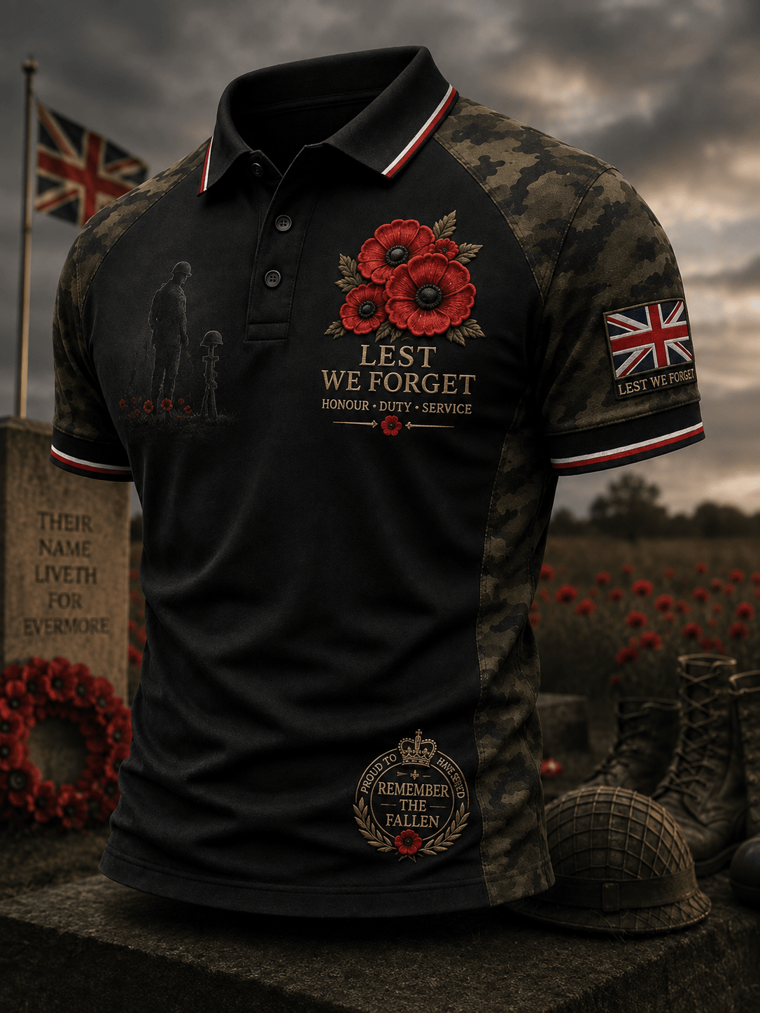Lest We Forget Honour Duty Service Polo Shirt Remember The Fallen Poppy Polos Veteran Gifts