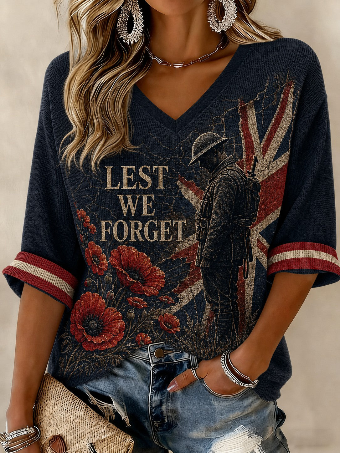 Lest We Forget Long Sleeve V-Neck Shirt Remembrance Day Clothing Memorial Gift For Her Lest We Forget Long Sleeve V-Neck Shirt Remembrance Day Clothing Memorial Gift For Her